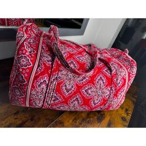 Vera Bradley Quilted Cotton Large Duffel Bag Red Provencal Floral Travel Tote